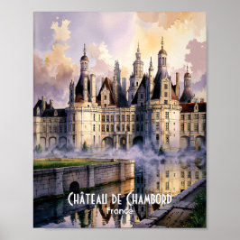 Poster Castelo de Chambord Loire França Aquarela Castelo