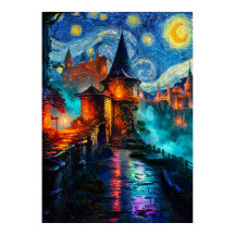 Castelo de Fantasia da Noite Estrelada Pintura a Ó