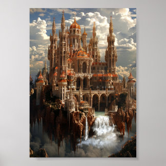Poster Castelo de Fantasia Gótica nas Nuvens Paisagem dos