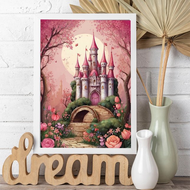Poster Castelo de Fantasia Mágica Branca Rosa (Criador carregado)