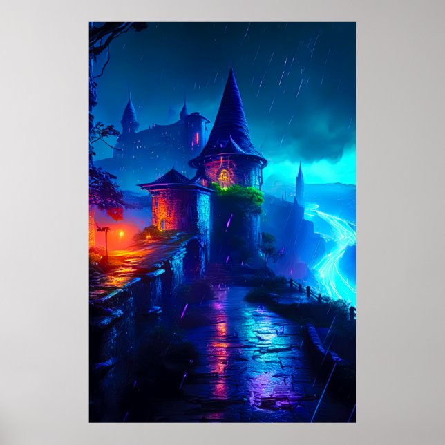 Poster Castelo de Fantasia Neon Cyberpunk Rio (Frente)