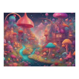 Póster Castelo de Fantasy World Colorful Watercolor