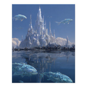 Póster Castelo de Gelo de Cristal Com Baleias Árticas