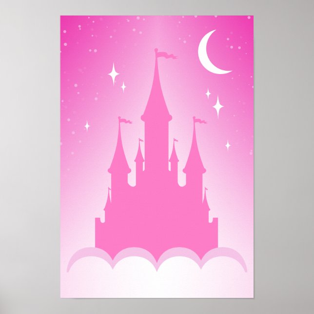 Poster Castelo De Sonho Rosa No Céu Da Lua Estrelada Das  (Frente)