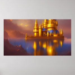 Poster Castelo Dourado ouro azul fantasia mágico 3