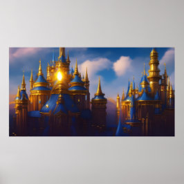 Poster Castelo Dourado ouro azul fantasia mágico 4