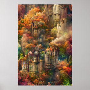 Poster Castelo Em Floresta, Selva Fantástica, outono