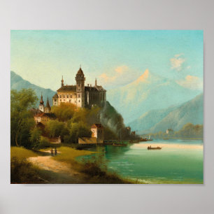 Poster Castelo em Mountain Lake   Johann Wilhelm Jankowsk