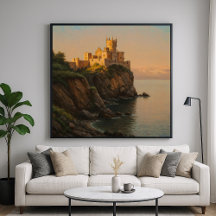 Castelo em um Cliff - Estilo de Pintura de Pastel