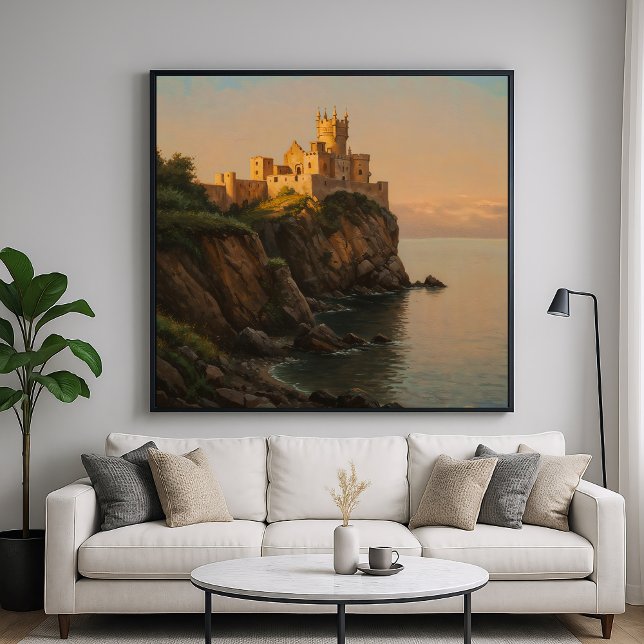Poster Castelo em um Cliff - Estilo de Pintura de Pastel (Criador carregado)