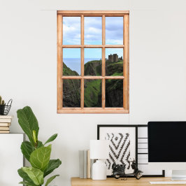 Póster Castelo Escocês no Cliff View a partir de uma jane