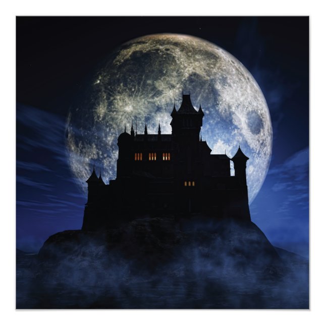 Póster Castelo fantasma durante a noite (Frente)