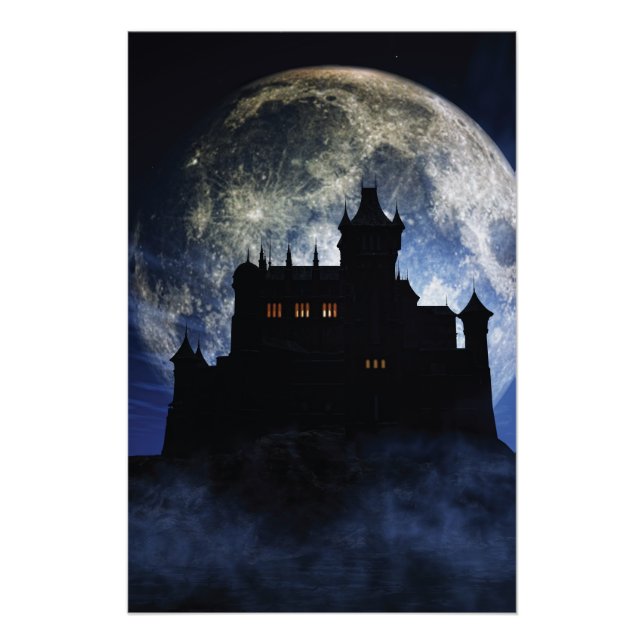 Póster Castelo fantasma durante a noite (Frente)