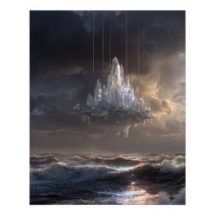 Póster Castelo Flutuante Sobre o Mar Tempestuoso Fantasia