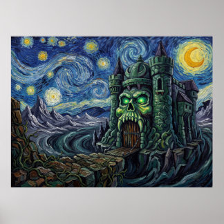 Poster Castelo Grayskull Paisagem Fantástica Noite Estrel