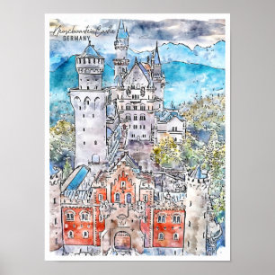Poster Castelo Neuschwastein Alemanha Viagem Aquarela