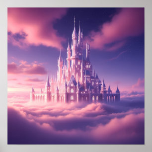 Poster Castelo Rosa Enfeitiçado Acima das Nuvens Sonhador