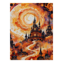 Póster Castelo Spooky Spiral - Laranja Halloween