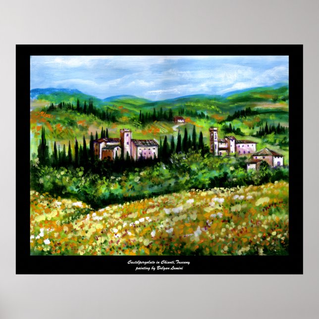PÓSTER CASTELOS NA PAISAGEM DE CHIANTI, CAMPOS DE FLORES  (Frente)