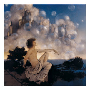 Póster Castelos no Ar de Maxfield Parrish 1904 Fantasia V