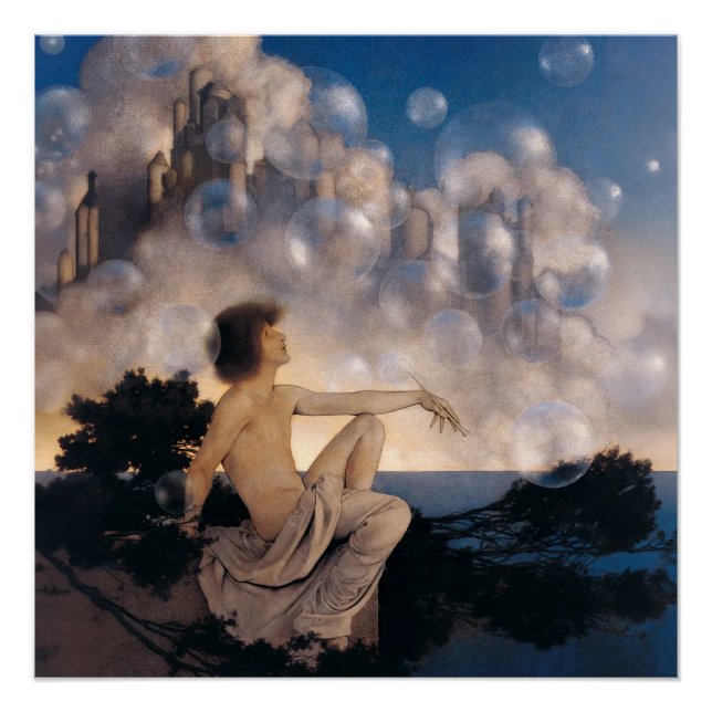 Póster Castelos no Ar de Maxfield Parrish 1904 Fantasia V (Frente)