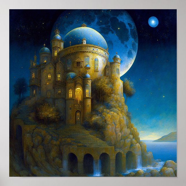 Poster Castle Fantasy Moon Landscape (Frente)