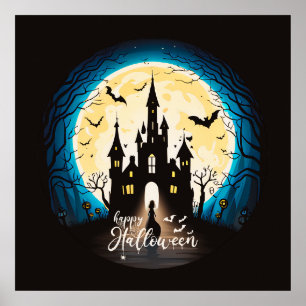 Poster Castle Haunted Happy Halloween Creepy