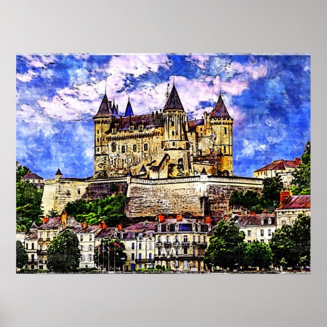 Poster Castle Saumur, Loire Valley, França. (Frente)