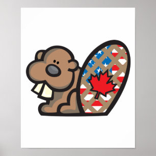 Póster castor canadiano americano fofo