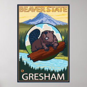 Poster Castor & capa do Mt. - Gresham, Oregon