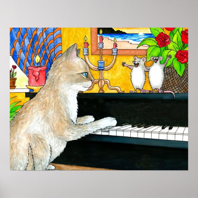 Póster Cat 506 tocando piano (Frente)