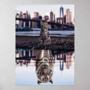 Poster Cat and Tiger Water Reflection - Success, Hustle