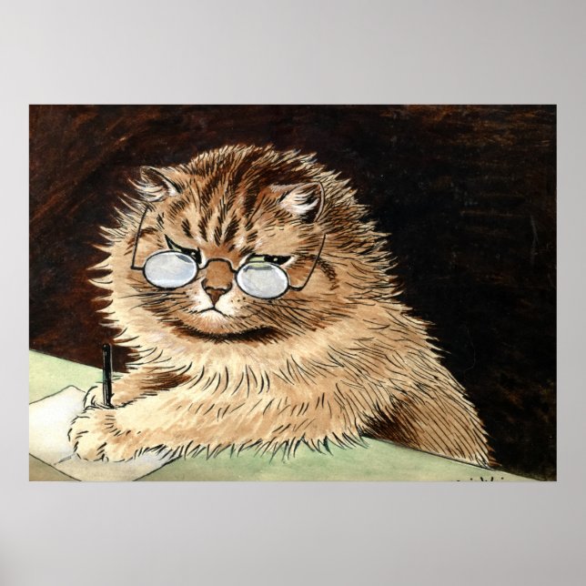 Poster Cat at work with glasses by Louis Wain (Frente)