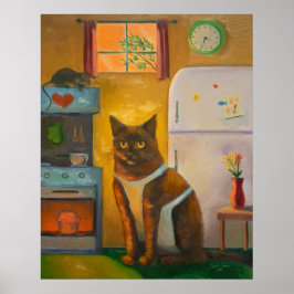 Poster Cat Baking Muffin in Cottage Kitchen Wall Art