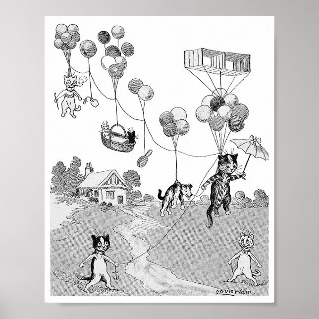 Poster Cat Balloon Trip, Louis Wain (Frente)