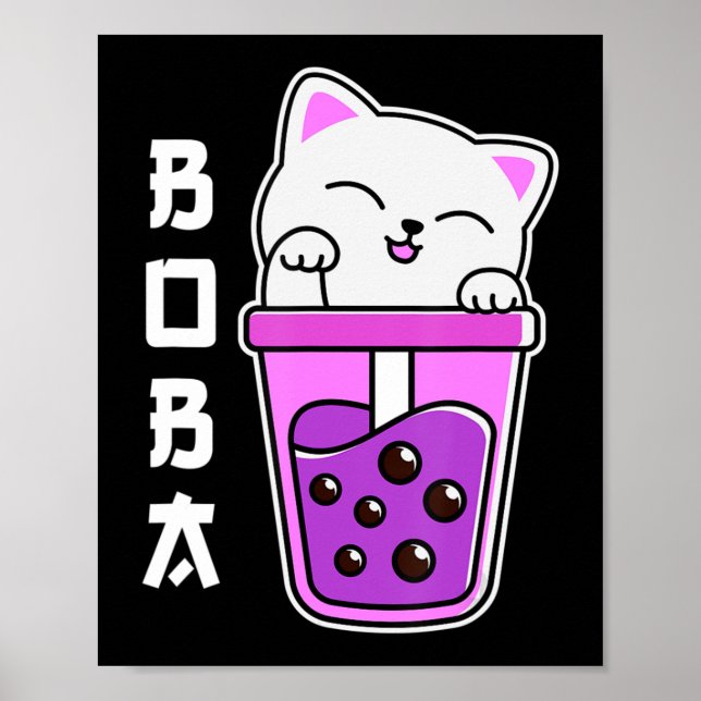Poster Cat Boba Anime Bubble Tea Neko Girls Kawaii Girls (Frente)