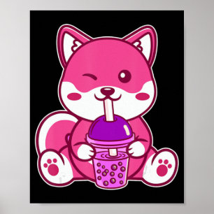 Poster Cat Boba Cute Bubble Tea Anime Neko Kawaii para Gi