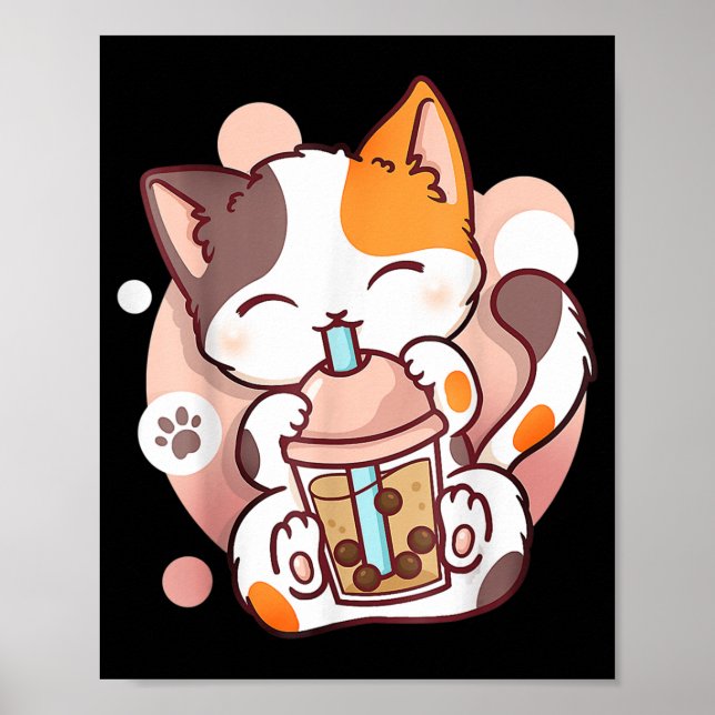 Poster Cat Boba Tea Bubble Tea Anime Kawaii Neko (Frente)