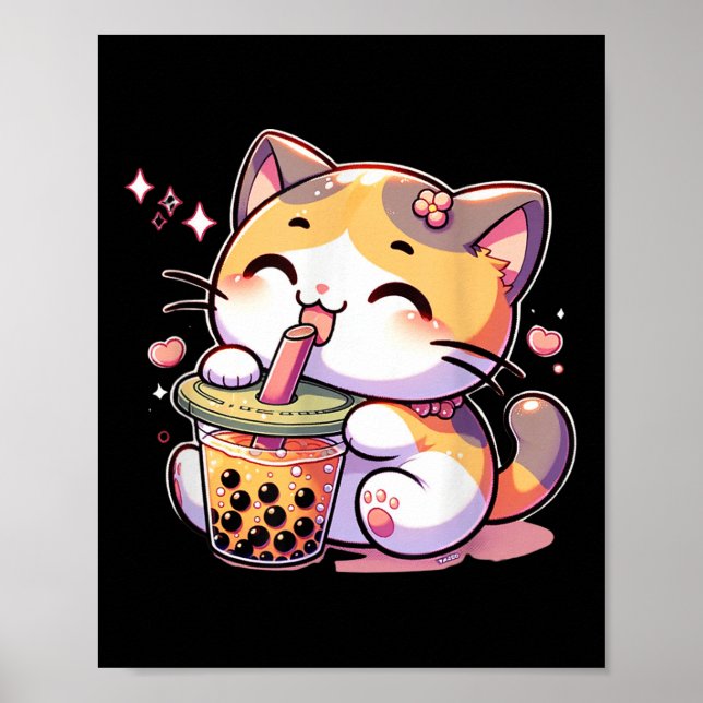 Poster Cat Boba Tea Bubble Tea Anime Kawaii Neko Kids Tea (Frente)