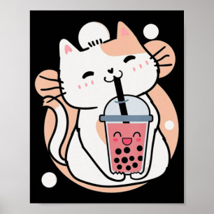 Poster Cat Boba Tea Bubble Tea Anime Kawaii Neko Milktea