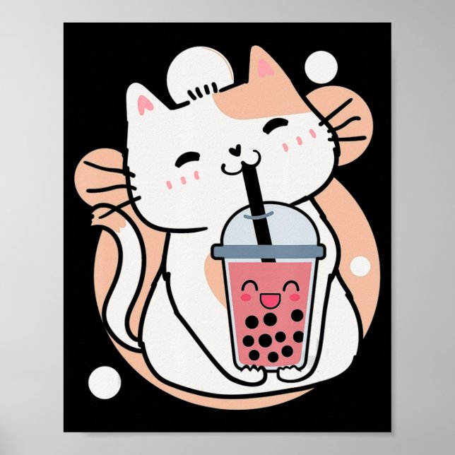 Poster Cat Boba Tea Bubble Tea Anime Kawaii Neko Milktea (Frente)