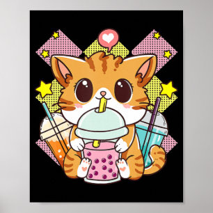 Poster Cat Boba Tea Bubble Tea Anime Kawaii Neko para Gar
