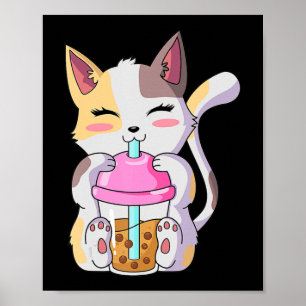 Poster Cat Boba Tea Bubble Tea Anime Kawaii Neko para Men