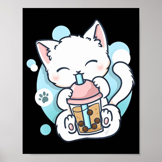 Poster Cat Boba Tea Bubble Tea Kawaii Anime Japonês Neko (Frente)