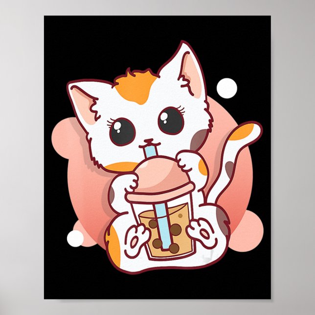 Poster Cat Boba Tea Bubble Tea Kawaii Anime Neko para Gar (Frente)
