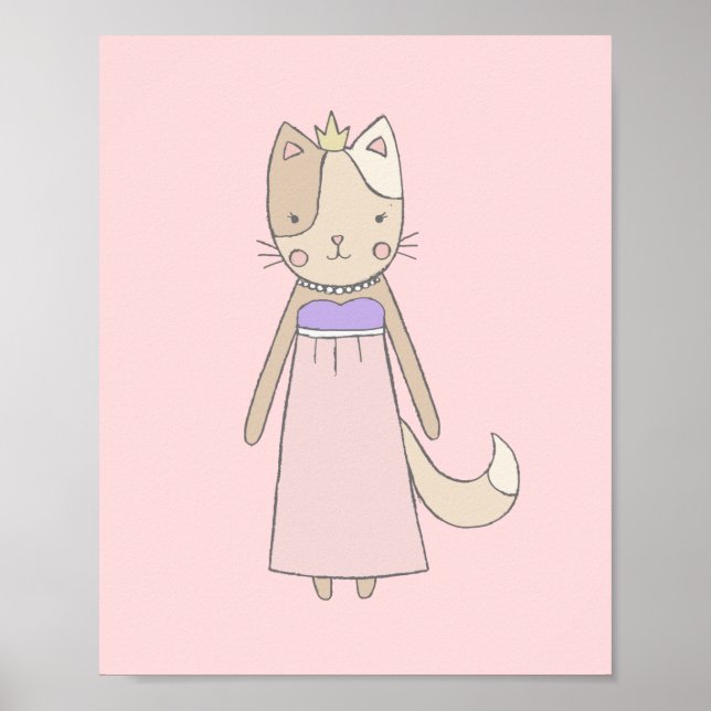 Poster Cat cartoon girl princess pink nursery (Frente)