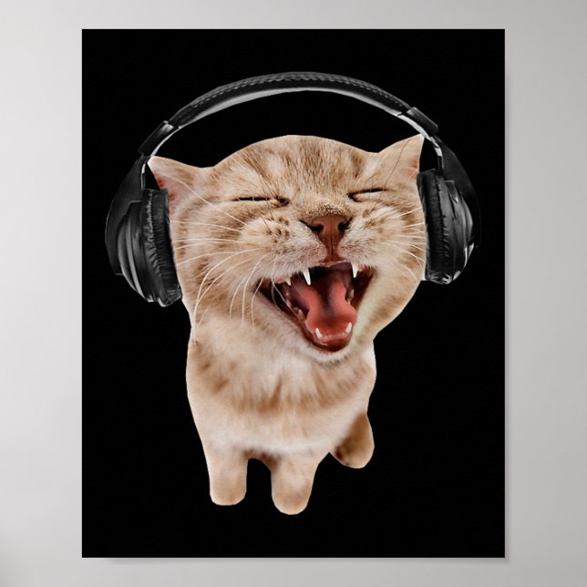 Poster Cat com Memória de Fones de ouvido (Frente)