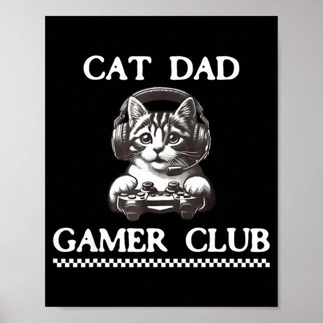 Poster Cat Dad Gamer Club Funny Cat Lover Gaming Game Fat (Frente)
