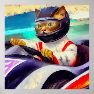Poster Cat Dirigindo um Racecar