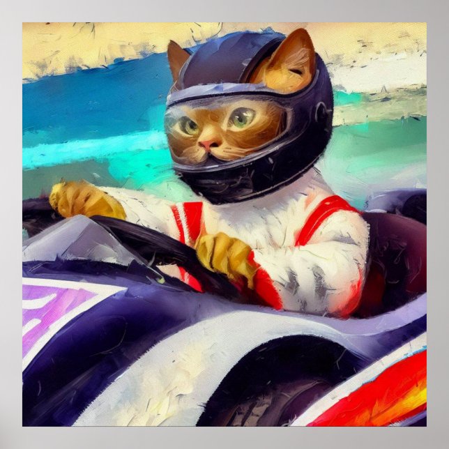 Poster Cat Dirigindo um Racecar (Frente)